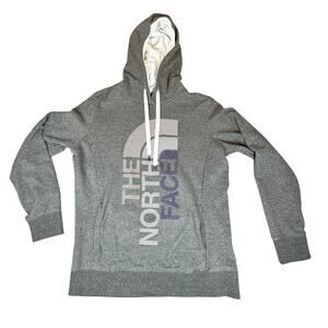 North Face Hoodie Womens Large Grey Logo Pullover Jumper Sweatshirt Comfy Soft
